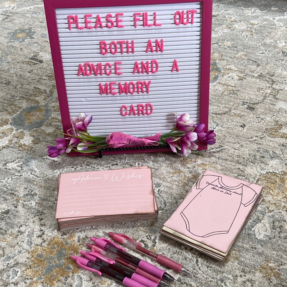 Handcrafted Pink and White Baby Shower Advice Board Set